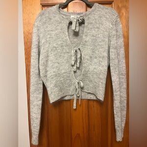 Beige Botany Light Grey Mohair Tie Front Crop Sweater size M